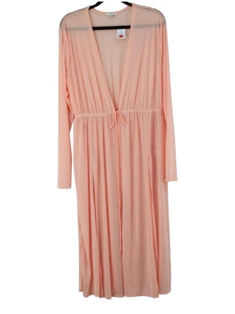 Iris Sheer Peach Plunging Neck Waist Cover Up Tie-Waist Maxi Size 1X NWT